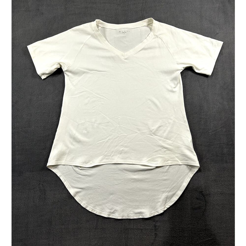 ELI Made in Peru Short‎ Sleeve Hi-Low White T-Shirt Size 2 (Medium) Pima Cotton